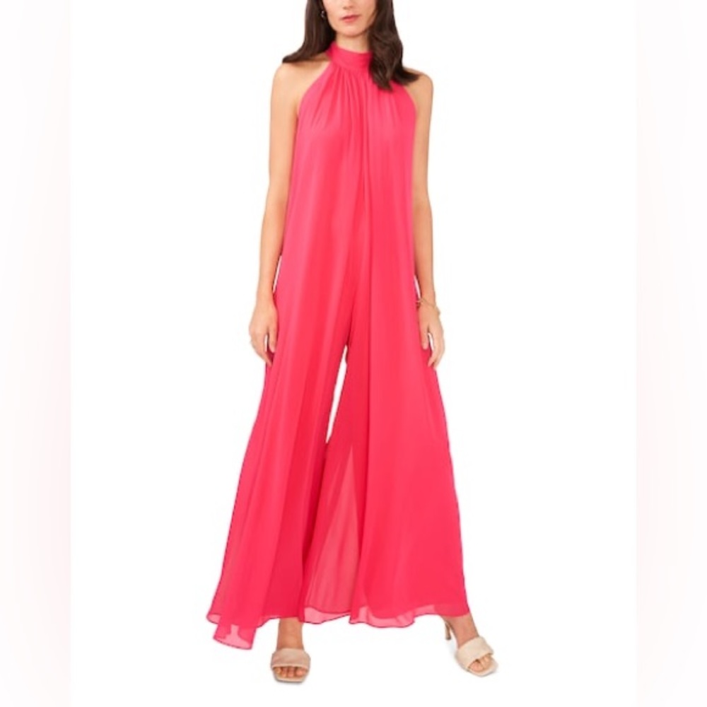 VINCE CAMUTO Halter-Neck Wide-Leg Jumpsuit in Pomegranate Pink size Medium. NWOT